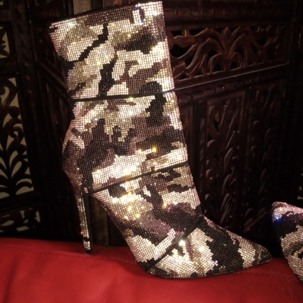 Sparkly Diamond Encrusted Camouflaged Boots